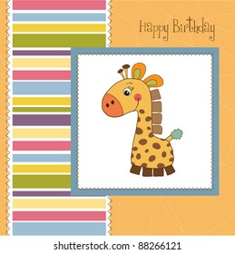 birthday card with giraffe toy
