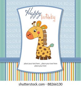 birthday card with giraffe toy