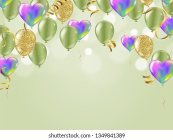 birthday card with green balloons. Happy birthday