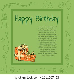 Birthday card. Green card. Vector.