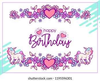 birthday card greeting with a cute unicorn handrawn illustration