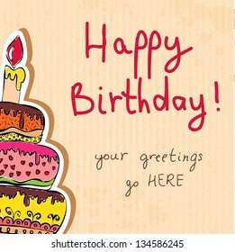 birthday card hand drawn with cake on paper texture eps10 illustration