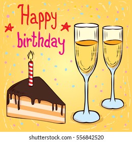 birthday card. Hand drawn vector illustration.