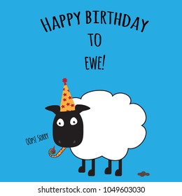 Birthday card with Happy Birthday to Ewe with cute sheep image