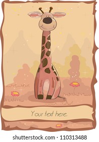 Birthday card with happy giraffe. Vector image.