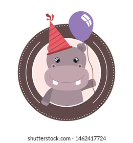 birthday card and hippo with hat party