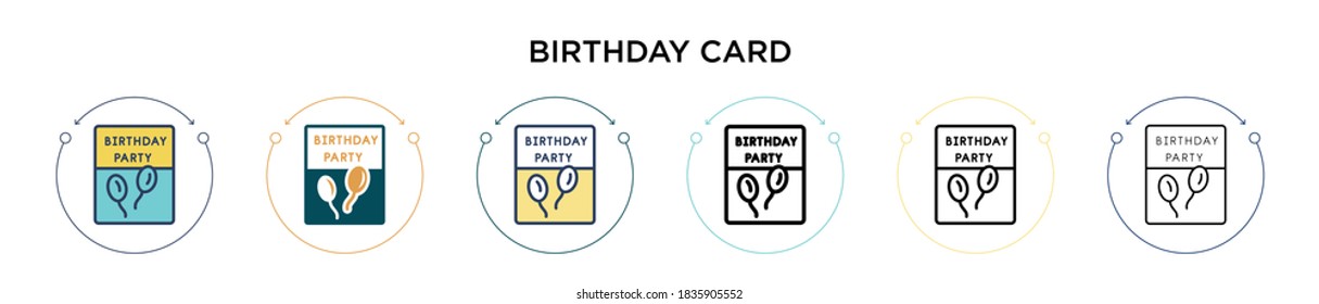 Icono de tarjeta de cumpleaños en estilo relleno, delgado, contorno y trazo. Ilustración vectorial de dos iconos vectores de tarjetas de cumpleaños de color y negro se pueden utilizar para móviles, ui, web