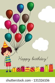 Birthday card including balloons and gifts