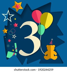 Birthday card or invitation. 3 years or 3 months. Happy Birthday