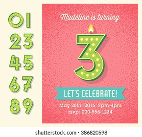Birthday card invitation design with set of lighted retro numbers. easy to edit. - Powered by Shutterstock - Get 15% off with code: PIKWIZARD15