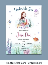 Birthday Card Invitation Under The Sea Theme Background Template