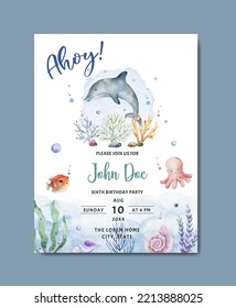 Birthday Card Invitation Under The Sea Theme Background Template