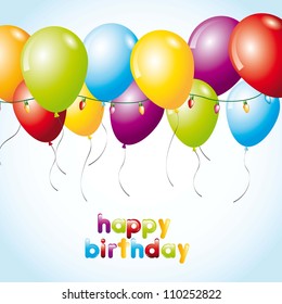 birthday card with lights and balloons. vector illustration