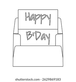 Birthday Card Line art style, vertical greeting card with Happy B Day text, perfect for birthday invitations or digital greetings.