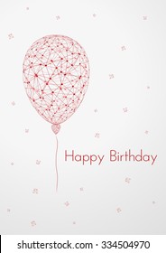 birthday card with linear balloons, falling confetti