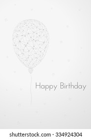 birthday card with linear balloons, falling confetti