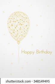 birthday card with linear balloons, falling confetti