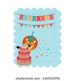 birthday card and lion with hat party