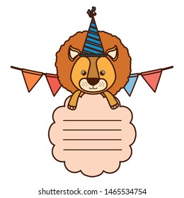 birthday card and lion with hat party