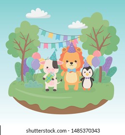 birthday card with little animals in the field characters