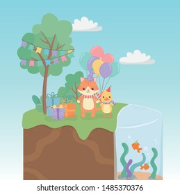 birthday card with little animals in the field characters