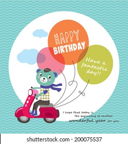 Birthday card with little bear & balloons