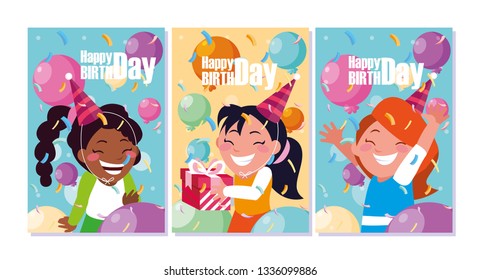 birthday card with little girls celebrating