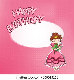 Birthday card with little princess holding a baby dragon in her arms