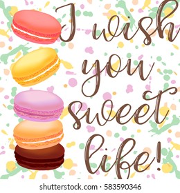 Birthday card with macaroons. Vector illustration