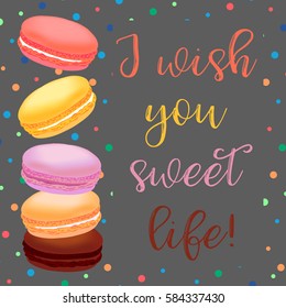 Birthday card with macaroons. Vector illustration