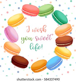 Birthday card with macaroons. Vector illustration