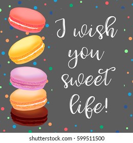 Birthday card with macaroons. Vector illustration