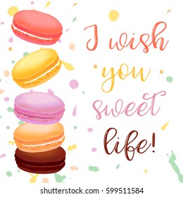 Birthday card with macaroons. Vector illustration