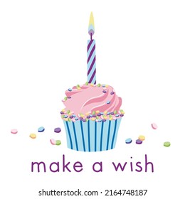 birthday card make a wish birthday cupcake with birthday candle