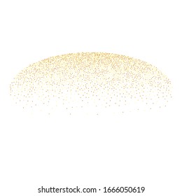 Birthday card with metallic texture. Chaotic bridal backdrop.  Vector round bokeh. Abstract iridescent background. Gold confetti. Isolated golden dust particles. Geometric anniversary illustration.