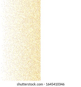 Birthday card with metallic texture.  Vector round bokeh. Abstract iridescent background. Gold confetti. Isolated golden dust particles. Chaotic bridal backdrop. Geometric anniversary illustration.