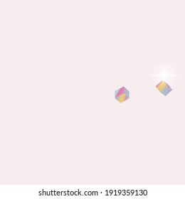 Birthday Card with Metallic Texture. Vector Square Bokeh. Iridescent Background. Geometric Anniversary Card. Holo Confetti. Isolated Holographic Cube Particles. Chaotic Confetti Backdrop. Foil Border.