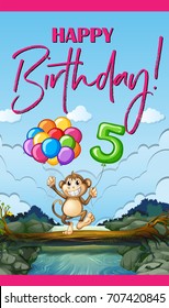 Birthday card with monkey and balloons illustration