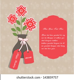 Birthday card for mother with vase and birthday tag. set on a flowers background. Copy space for text.Vector eps10,illustration.Raster also available.