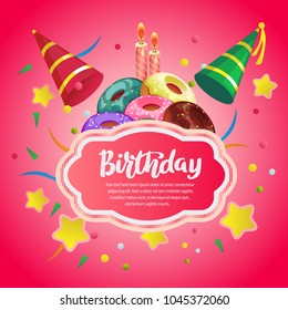 birthday card with neon pink background and donut tower