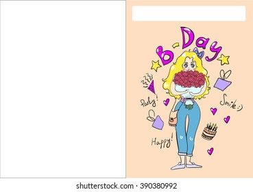 birthday card nice girl congratulations illustration vector 