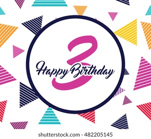 Birthday card with numbers age and background festive. Anniversary 3 (three)