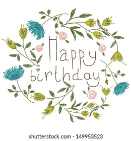  Birthday card on a floral background. Vector illustration for your holiday presentation. Easy to use. Eps 10