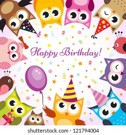 Birthday Card With Owls