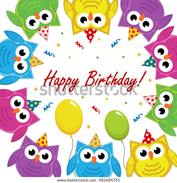 Birthday Card Owls Vector Illustration Eps Stock Vector (Royalty Free ...