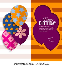 Birthday card with paper balloons and birthday text.
