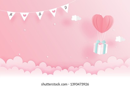 Birthday card in paper cut style vector illustration.