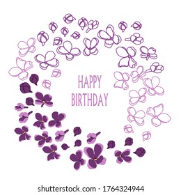Tarjeta de cumpleaños. Patrón de flores de lila. Diseño ecológico