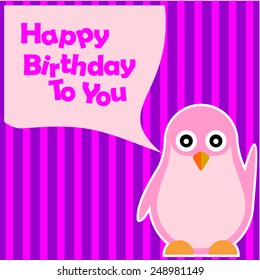 Birthday Card With Pink Penguin Character 