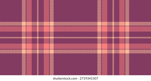 Tarjeta de cumpleaños a cuadros textil, al por menor sin fisuras de verificación de fondo. Tejido tartán de Vector de textura trasera en paleta de colores rosa y rojo.
